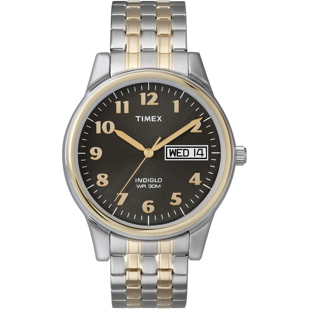 Men's Two-Tone Dress Watch with Day Date Window and Indiglo Light